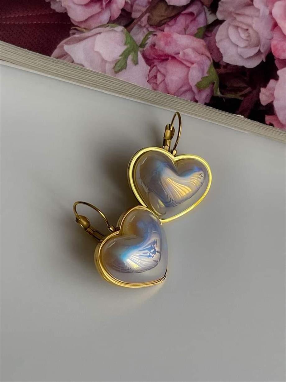 Çelik Sedefli Kalp Küpe (2.5 Cm)