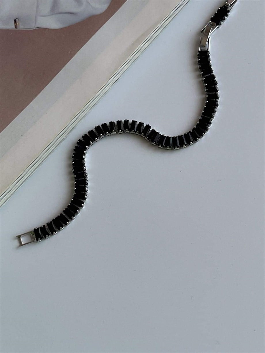 Çelik Siyah Baget Taşlı Bileklik (20 Cm)