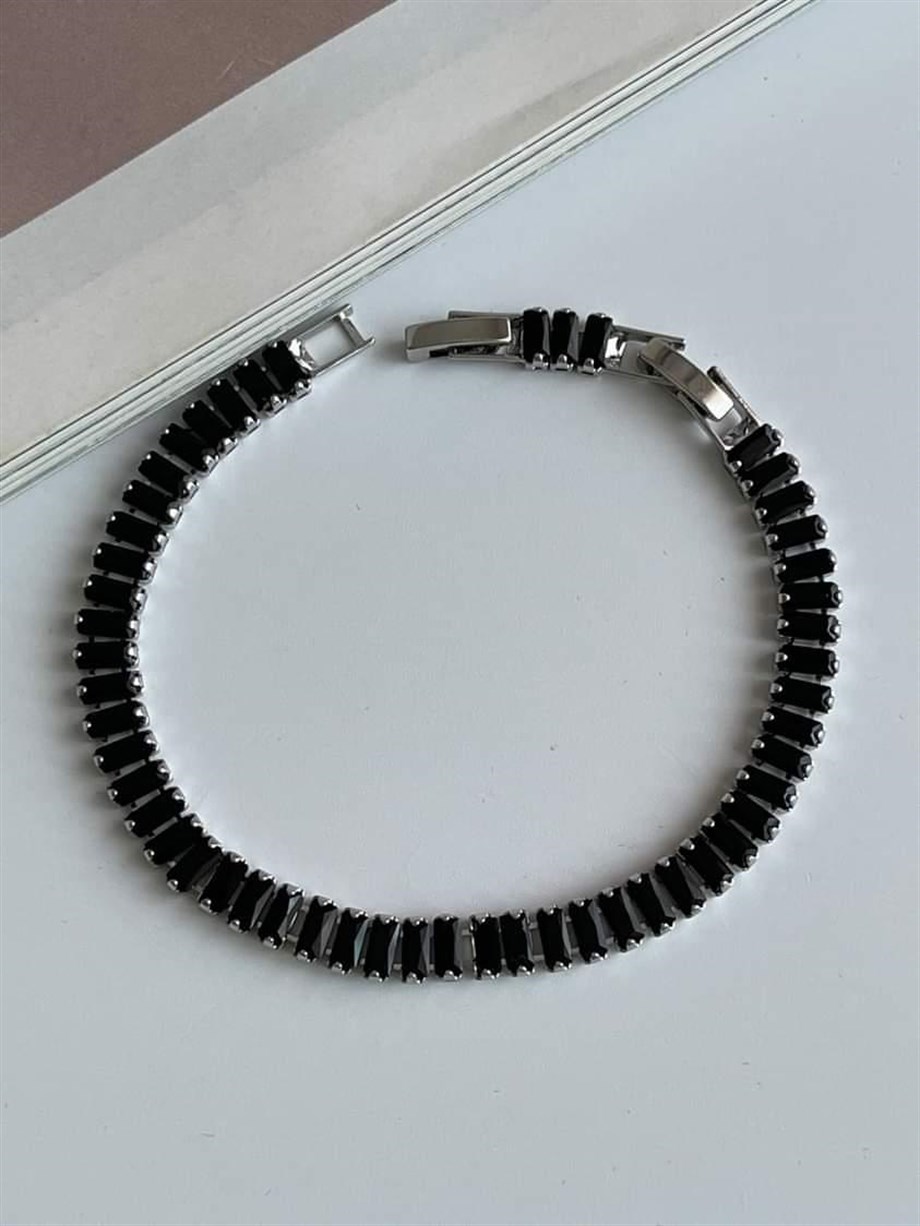Çelik Siyah Baget Taşlı Bileklik (20 Cm)