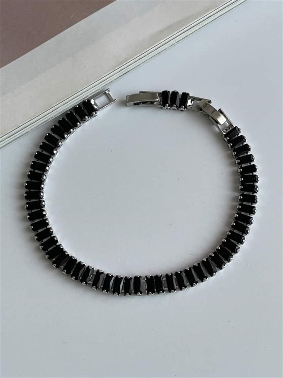 Çelik Siyah Baget Taşlı Bileklik (20 Cm)