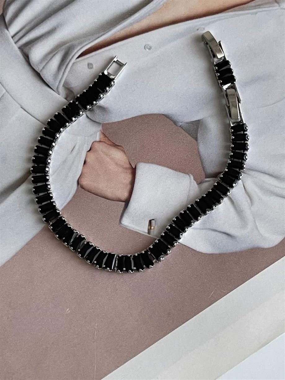 Çelik Siyah Baget Taşlı Bileklik (20 Cm)