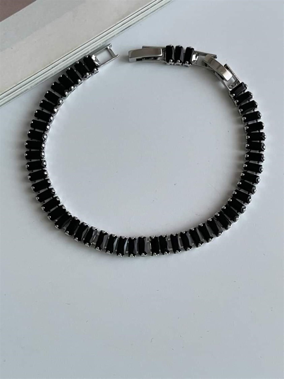 Çelik Siyah Baget Taşlı Bileklik (20 Cm)