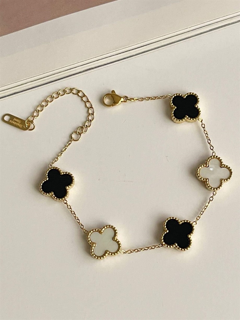 Çelik Siyah Beyaz Van Cleef Bileklik (23 Cm)