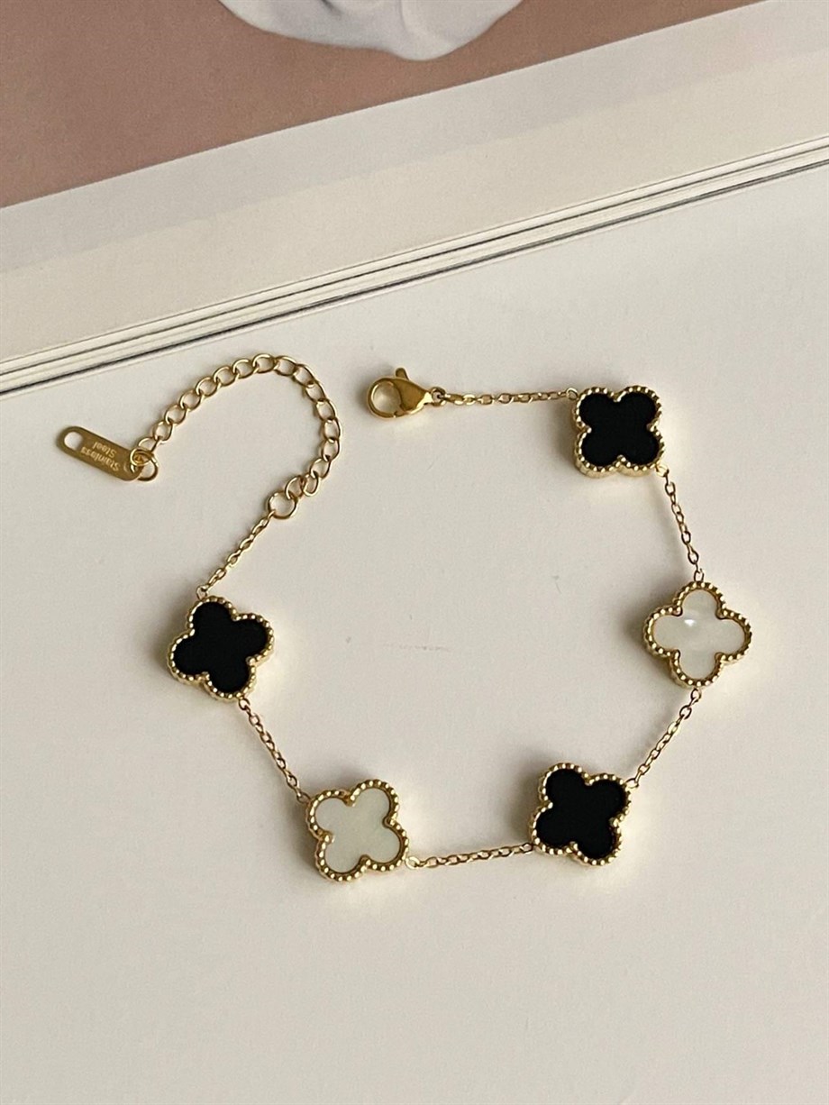 Çelik Siyah Beyaz Van Cleef Bileklik (23 Cm)