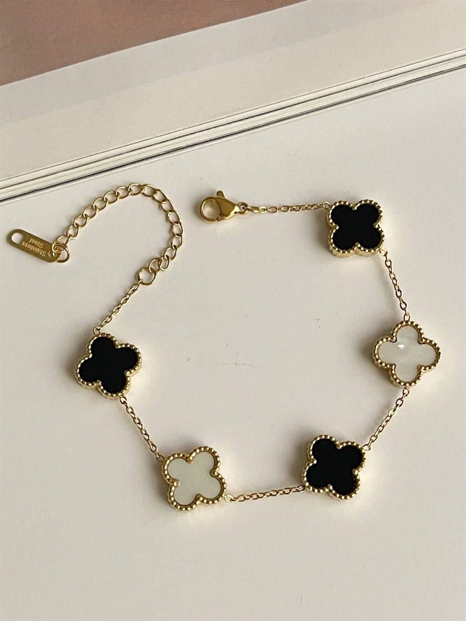 Çelik Siyah Beyaz Van Cleef Bileklik (23 Cm)