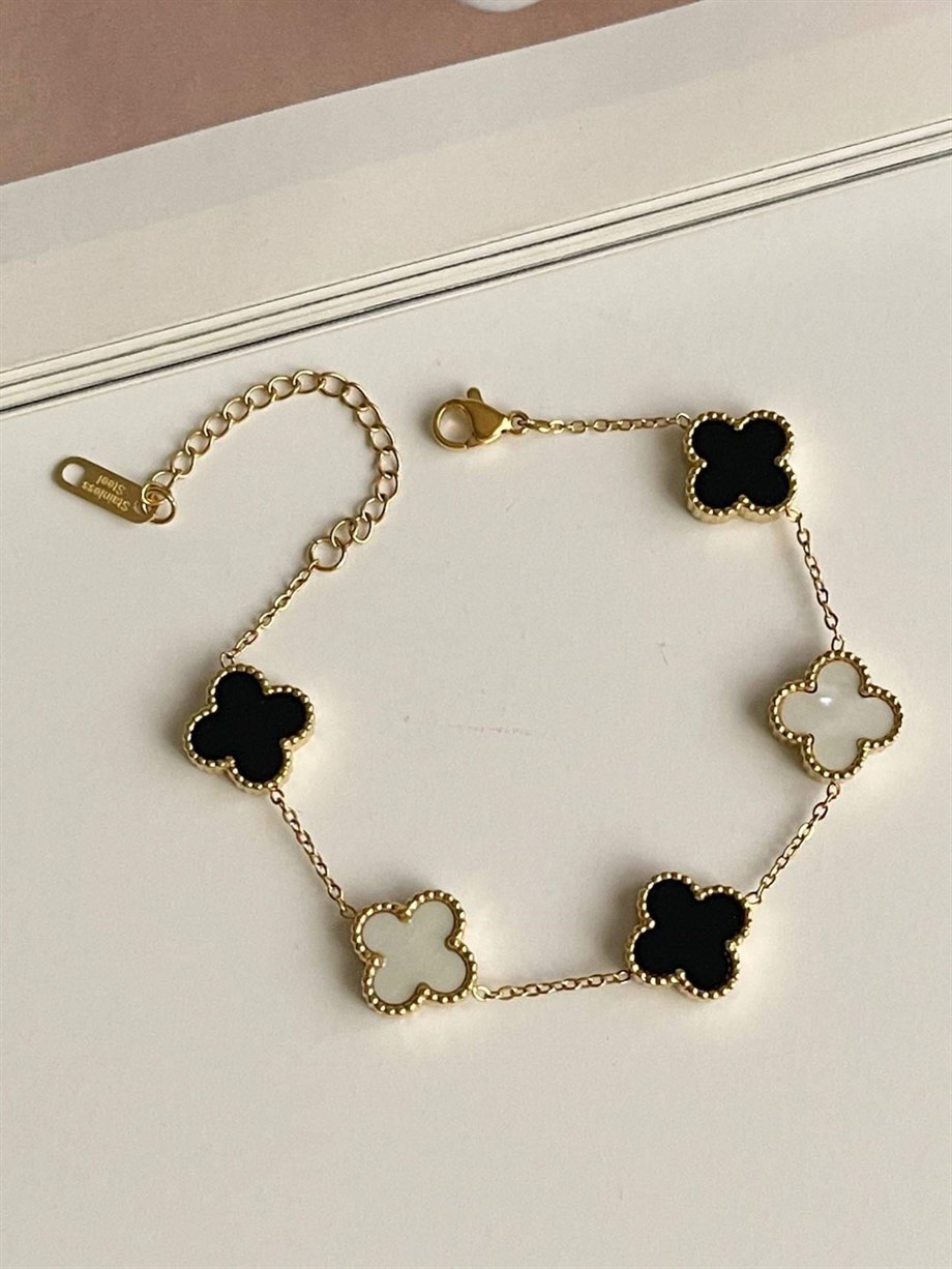 Çelik Siyah Beyaz Van Cleef Bileklik (23 Cm)