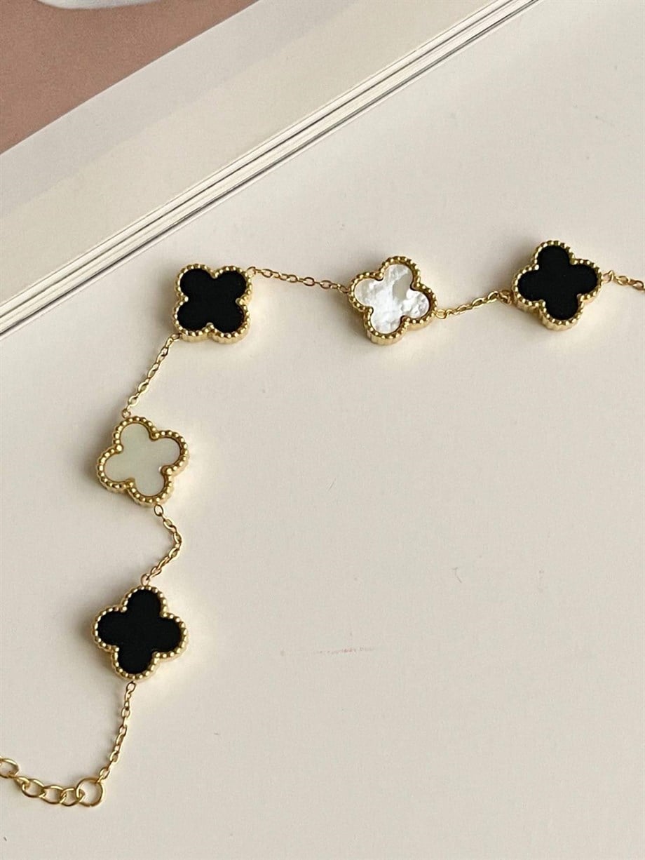 Çelik Siyah Beyaz Van Cleef Bileklik (23 Cm)