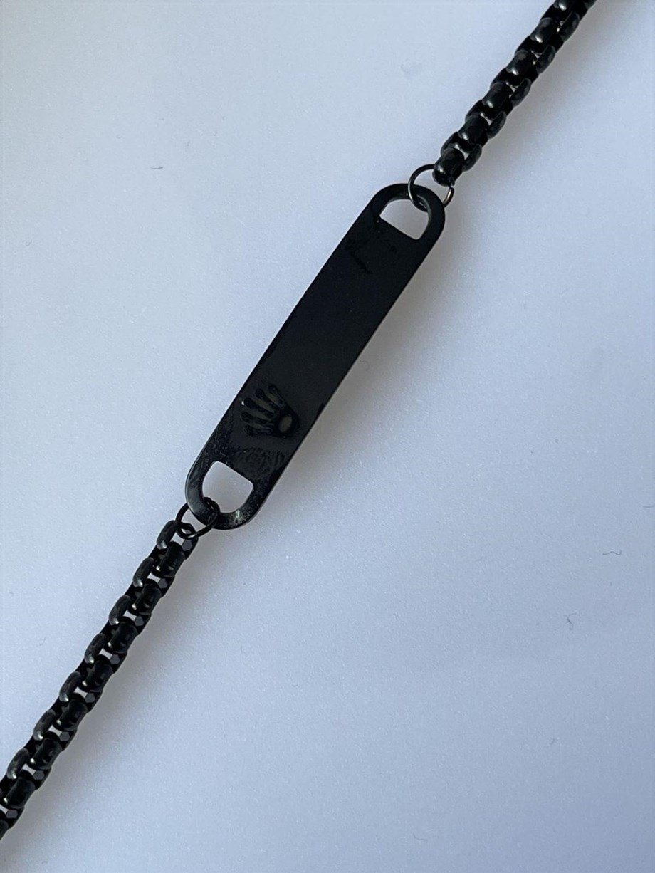 Çelik Siyah İsim Yazdırılabilir Künye Bileklik (22 Cm)