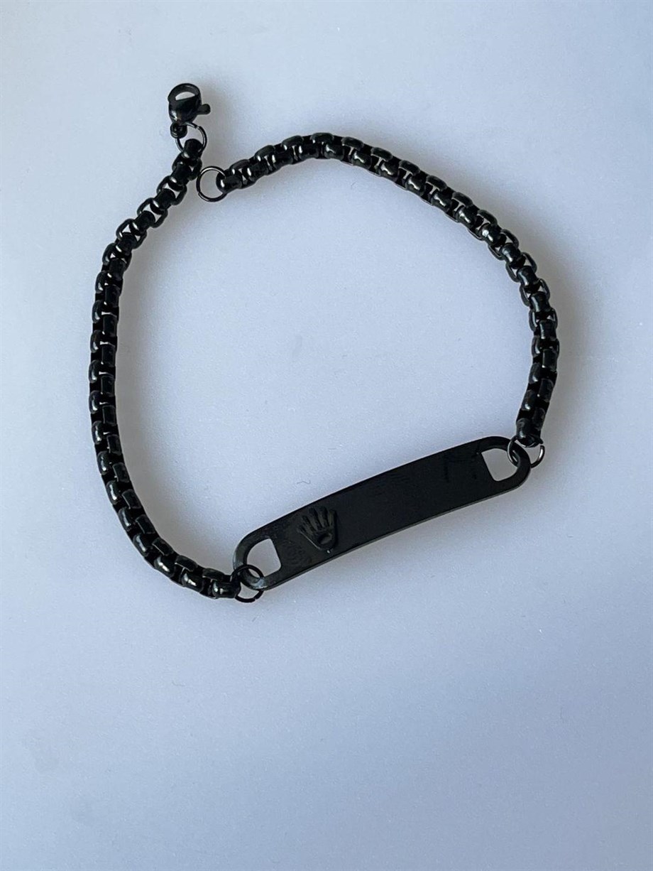 Çelik Siyah İsim Yazdırılabilir Künye Bileklik (22 Cm)