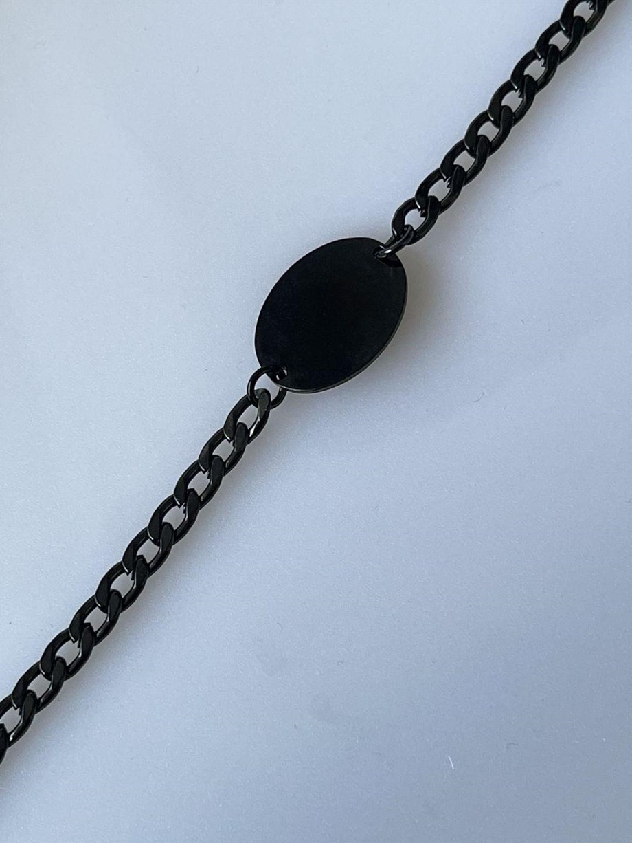 Çelik Siyah İsim Yazdırılabilir Künye Bileklik (21 Cm)