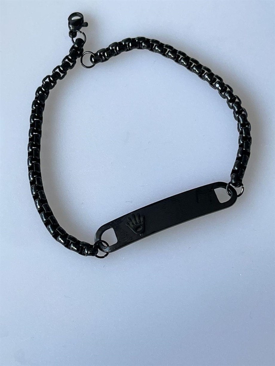 Çelik Siyah İsim Yazdırılabilir Künye Bileklik (22 Cm)