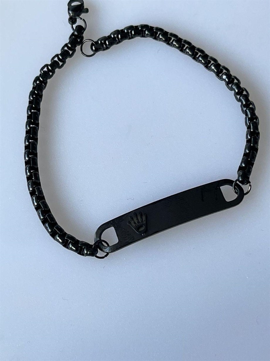 Çelik Siyah İsim Yazdırılabilir Künye Bileklik (22 Cm)