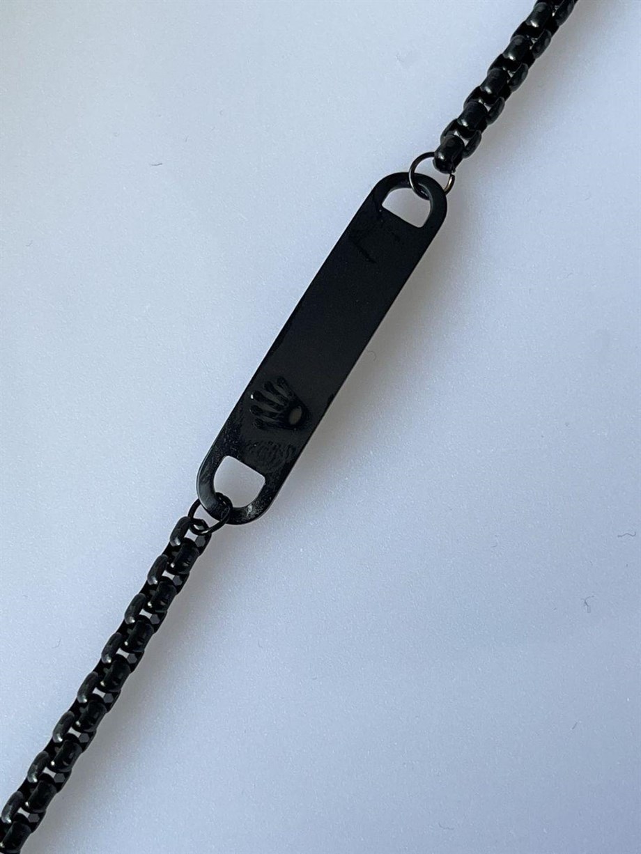 Çelik Siyah İsim Yazdırılabilir Künye Bileklik (22 Cm)