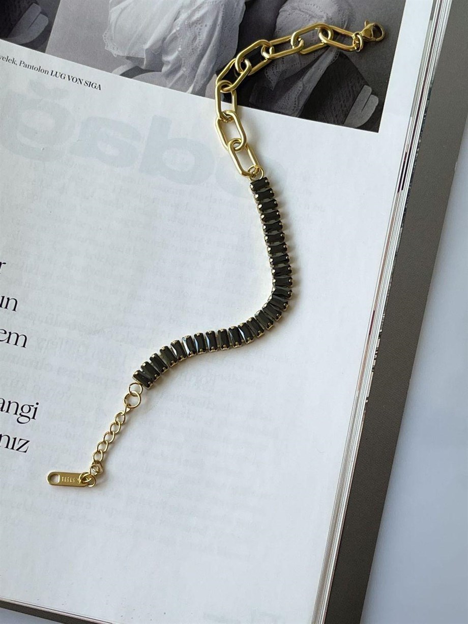 Çelik Siyah Taşlı Baget Bileklik (21 Cm)