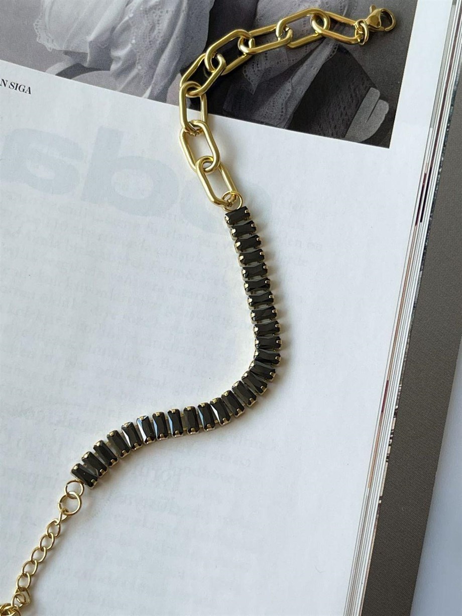 Çelik Siyah Taşlı Baget Bileklik (21 Cm)