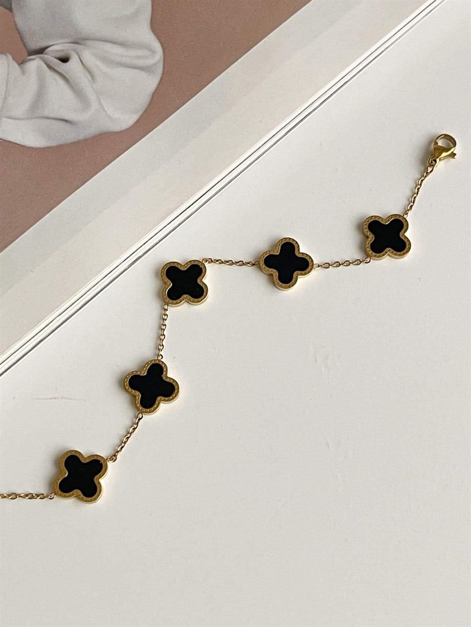 Çelik Siyah Van Cleef Bileklik (23 Cm)