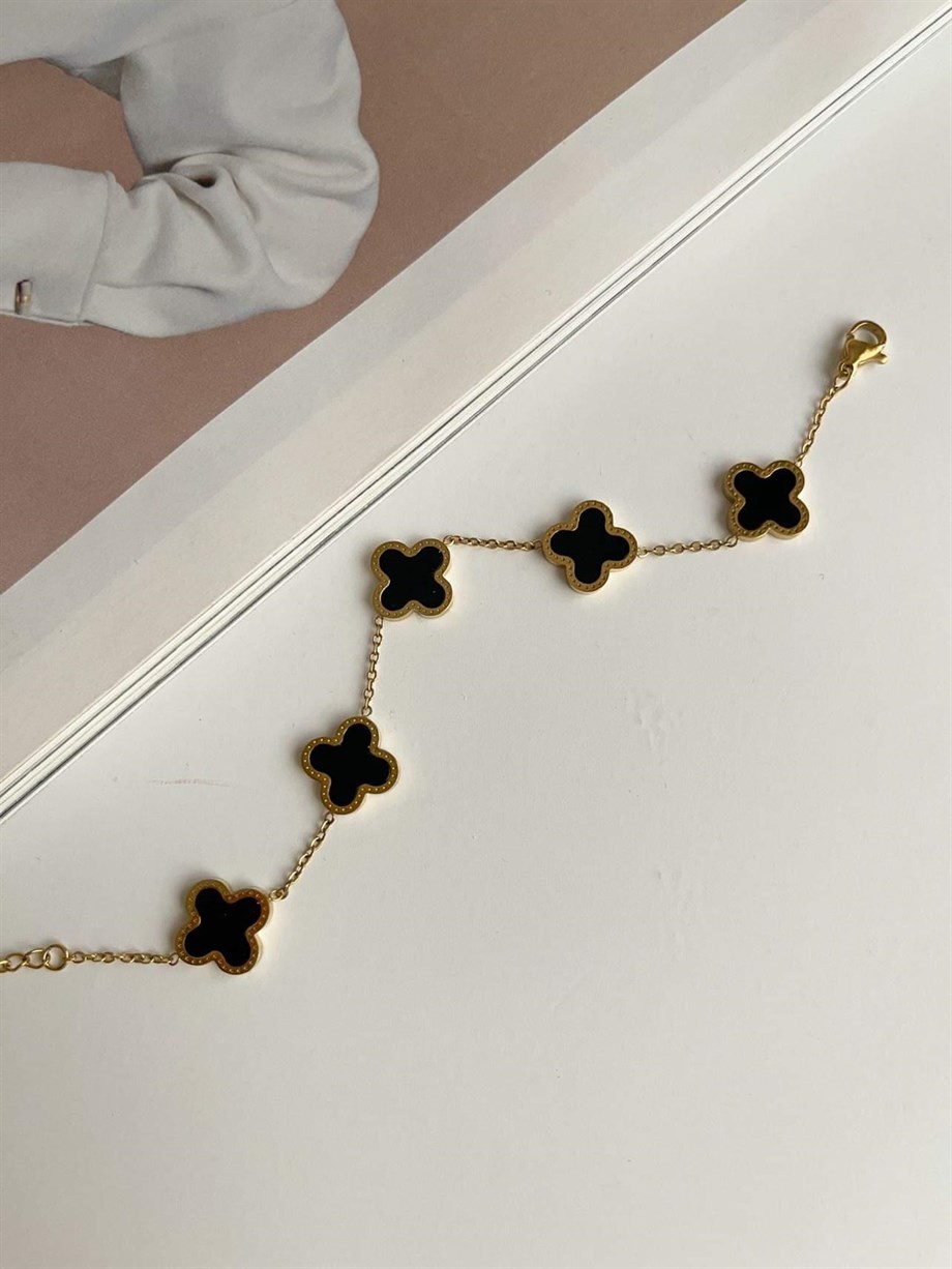 Çelik Siyah Van Cleef Bileklik (23 Cm)