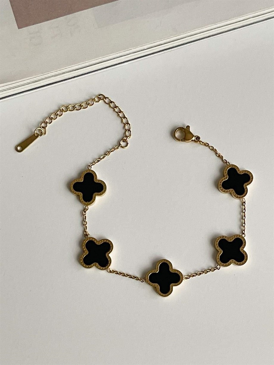 Çelik Siyah Van Cleef Bileklik (23 Cm)