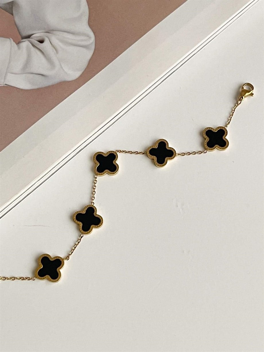 Çelik Siyah Van Cleef Bileklik (23 Cm)