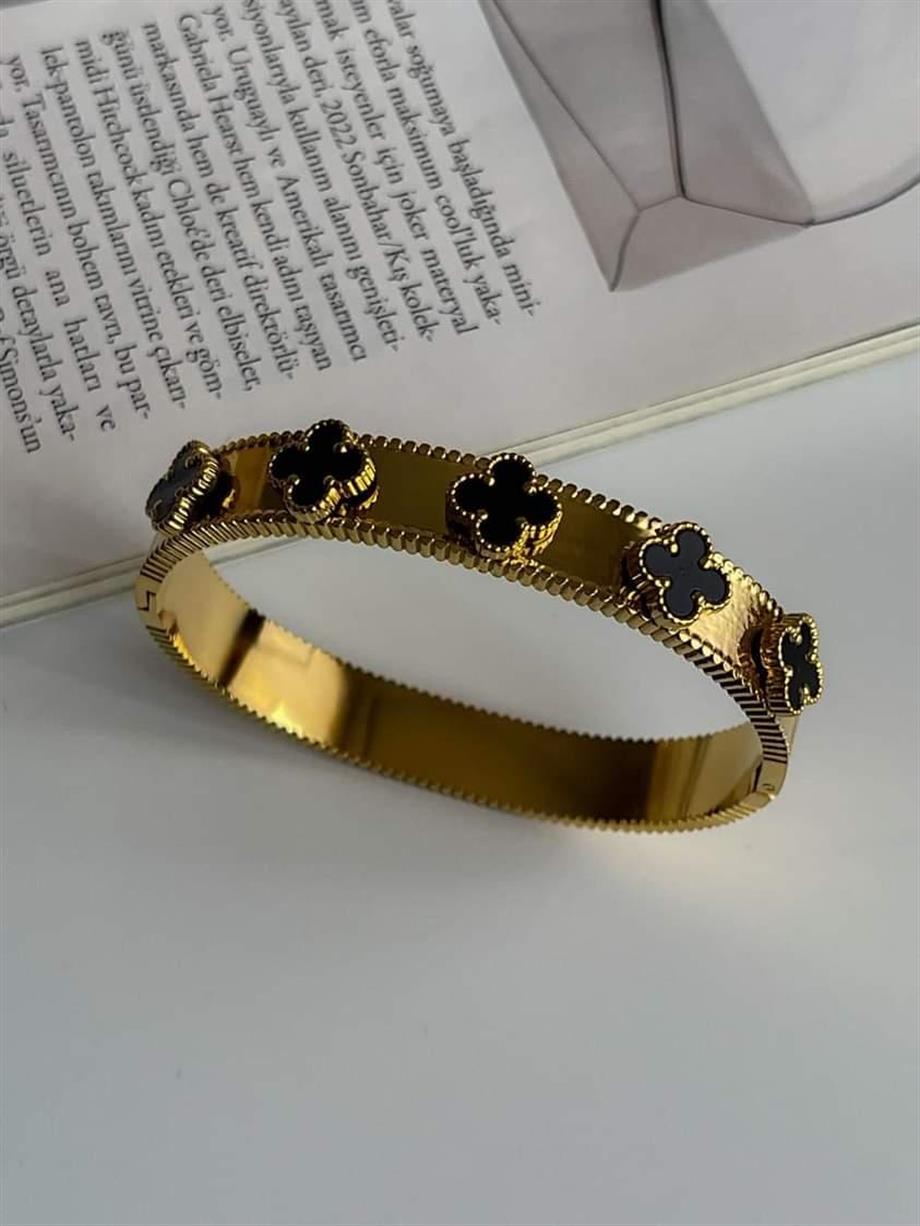 Çelik Siyah Van Cleef Kelepçe Bileklik 