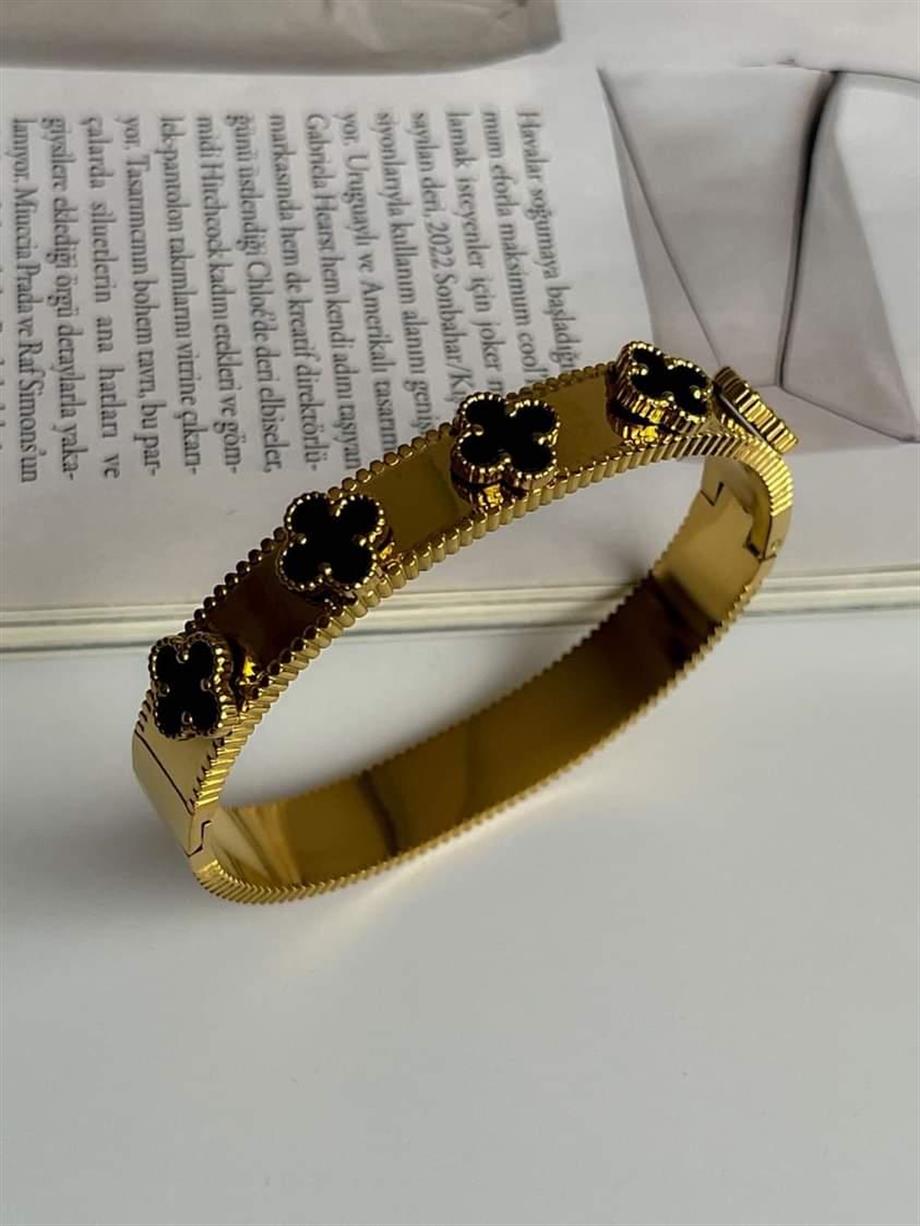 Çelik Siyah Van Cleef Kelepçe Bileklik 