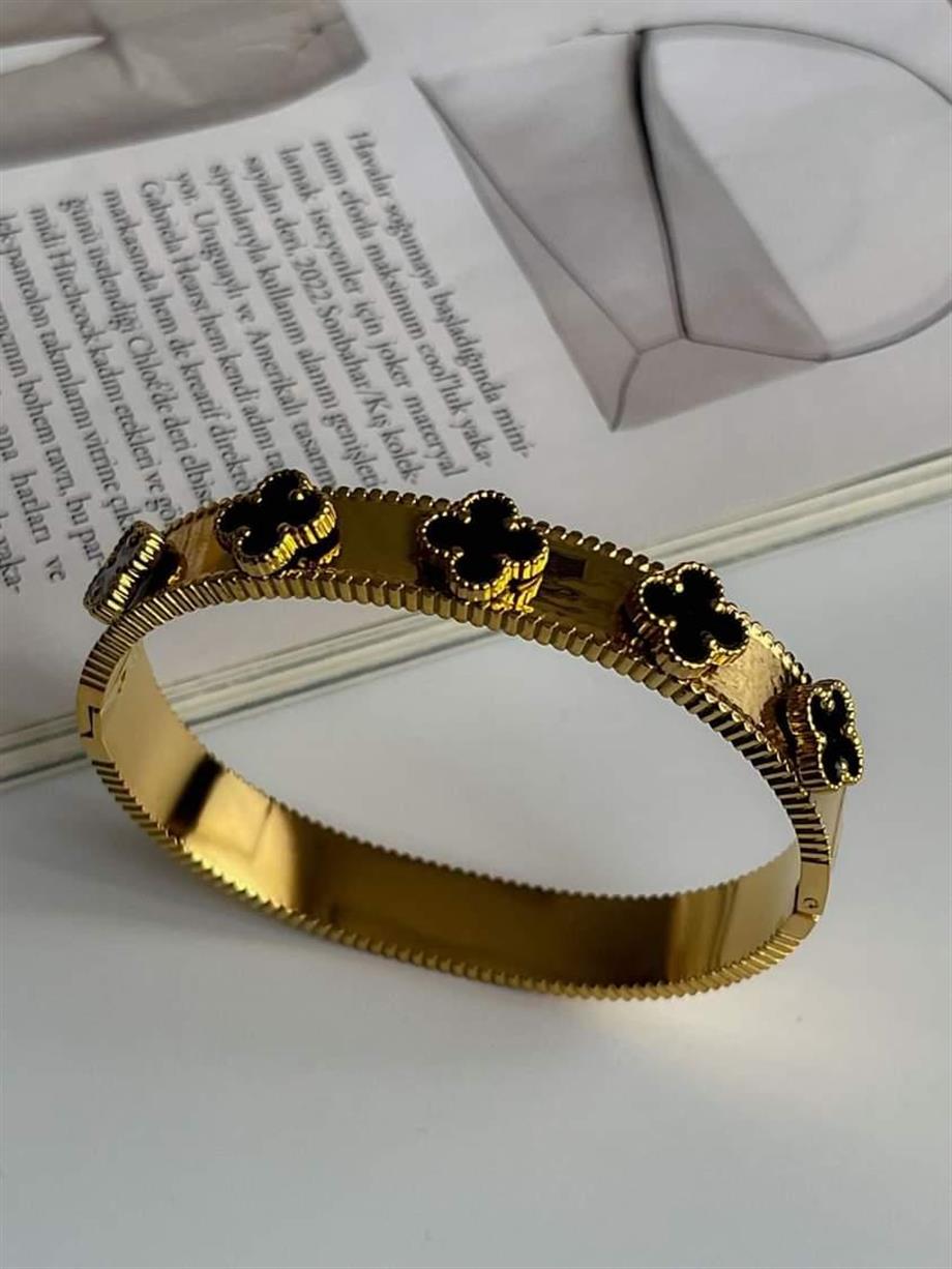 Çelik Siyah Van Cleef Kelepçe Bileklik 
