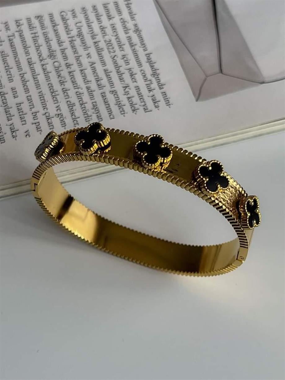 Çelik Siyah Van Cleef Kelepçe Bileklik 
