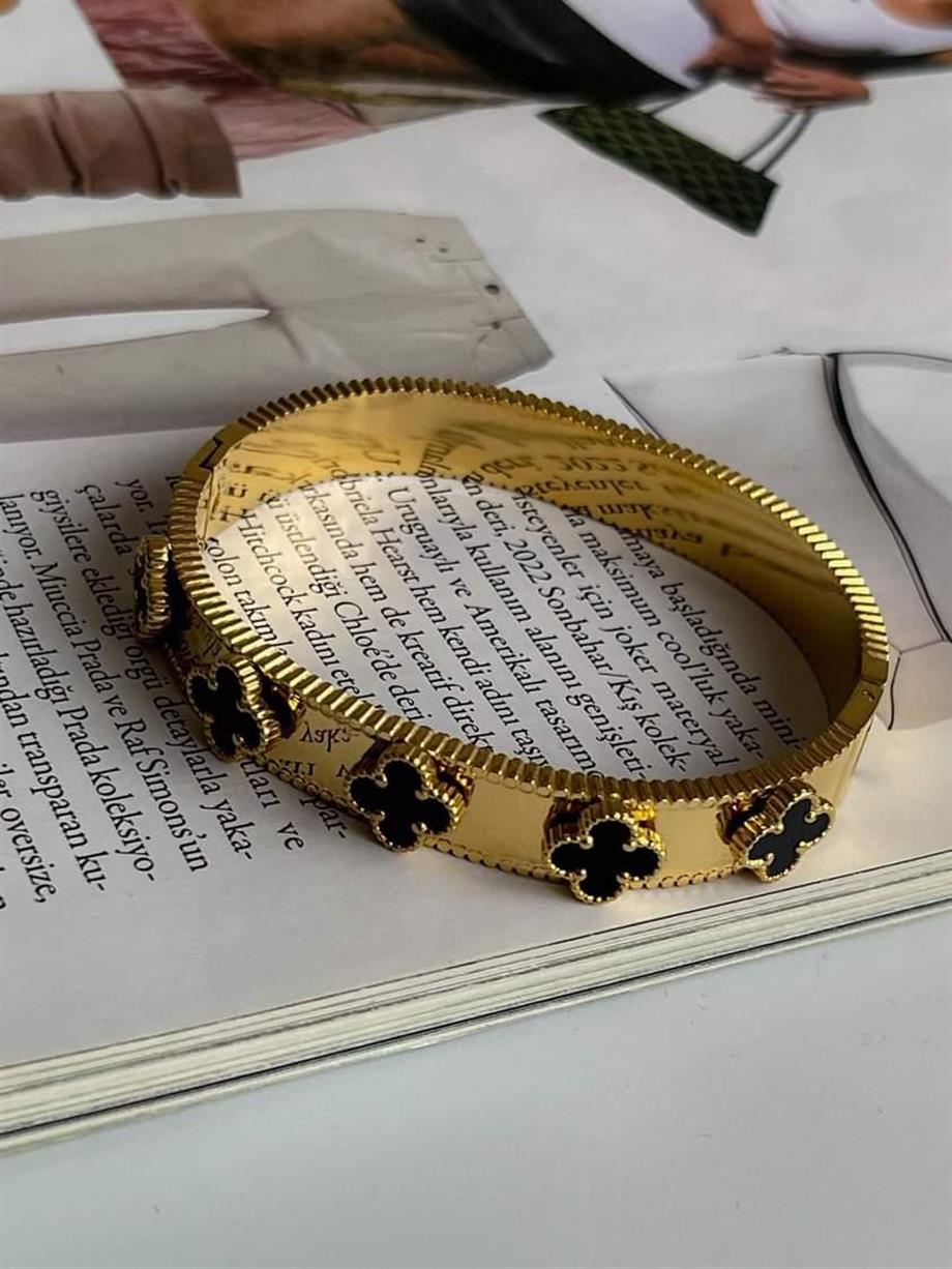Çelik Siyah Van Cleef Kelepçe Bileklik 