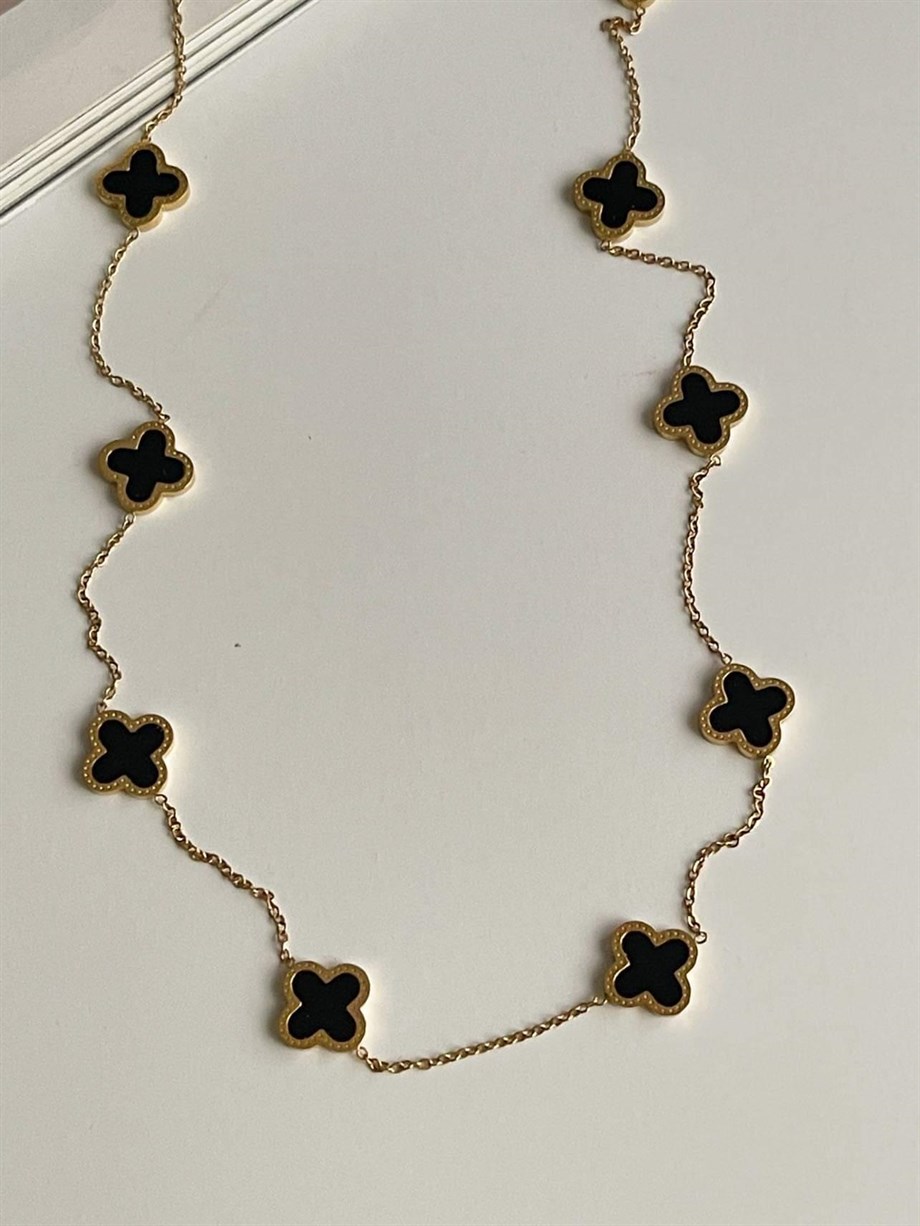 Çelik Siyah Van Cleef Kolye (63 Cm)