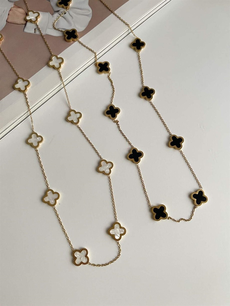 Çelik Siyah Van Cleef Kolye (63 Cm)