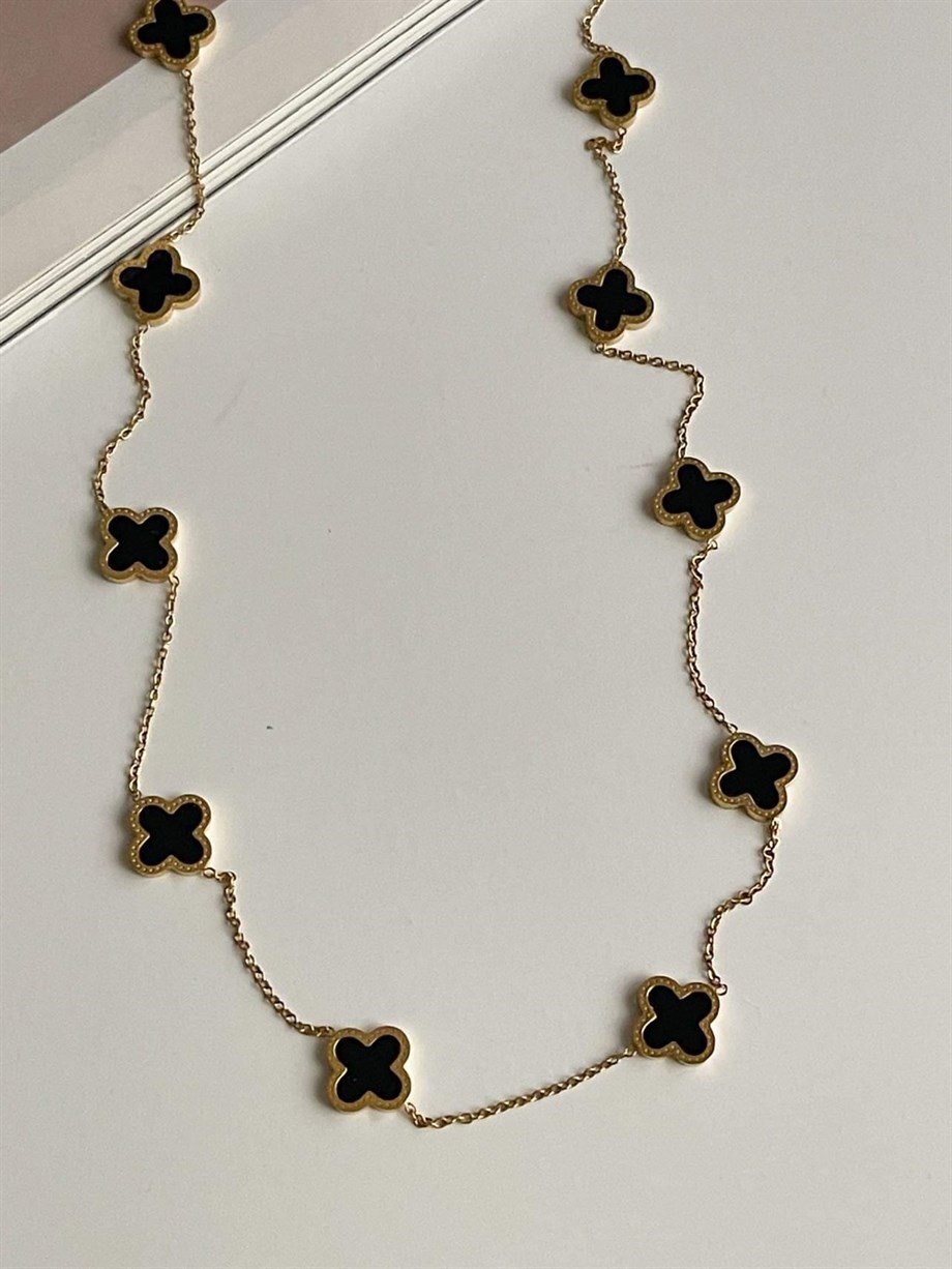 Çelik Siyah Van Cleef Kolye (63 Cm)