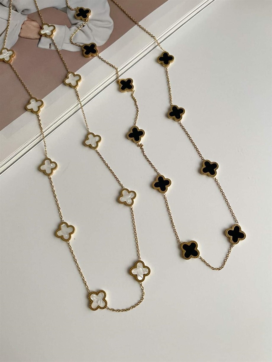 Çelik Siyah Van Cleef Kolye (63 Cm)
