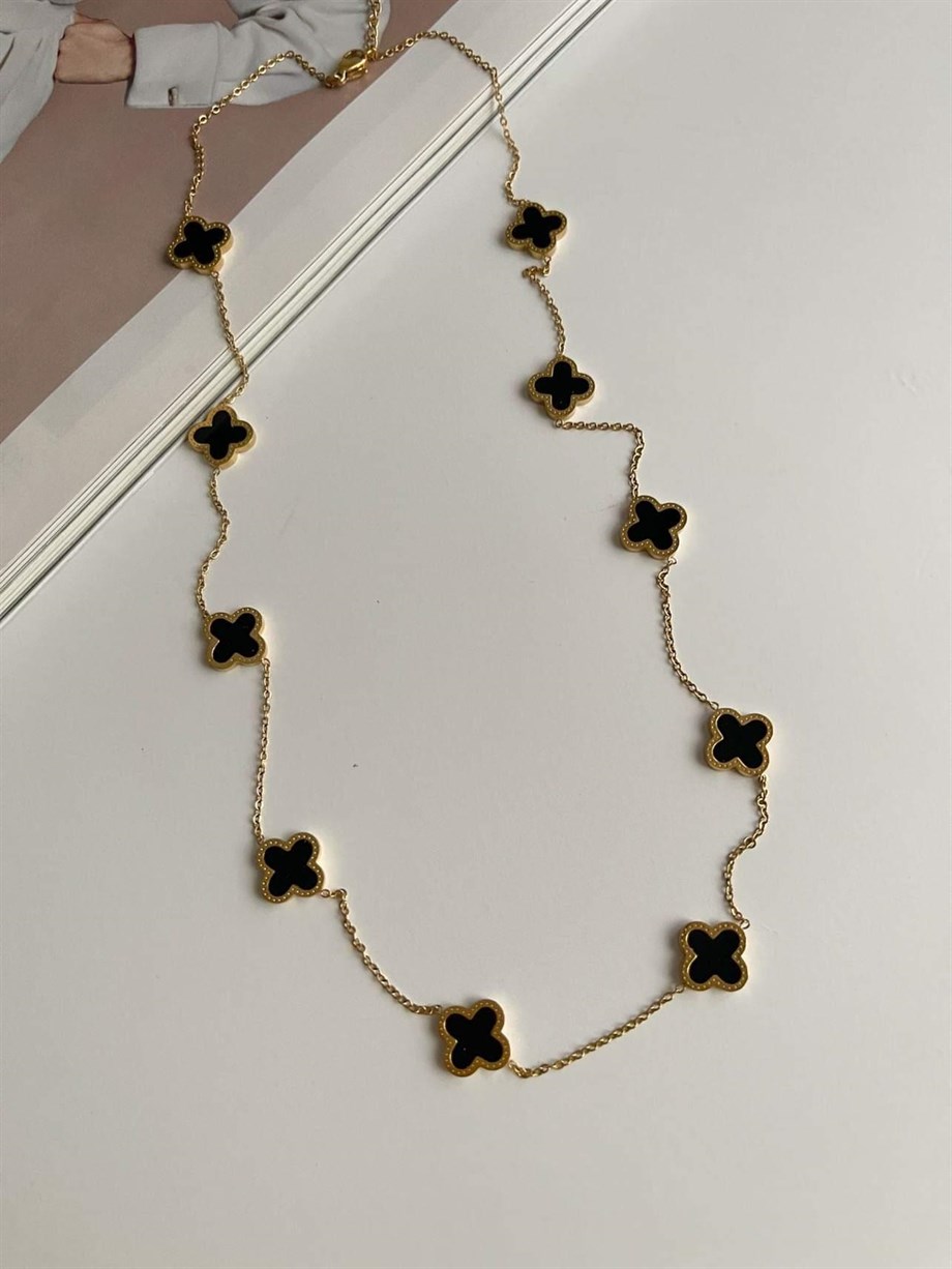 Çelik Siyah Van Cleef Kolye (63 Cm)