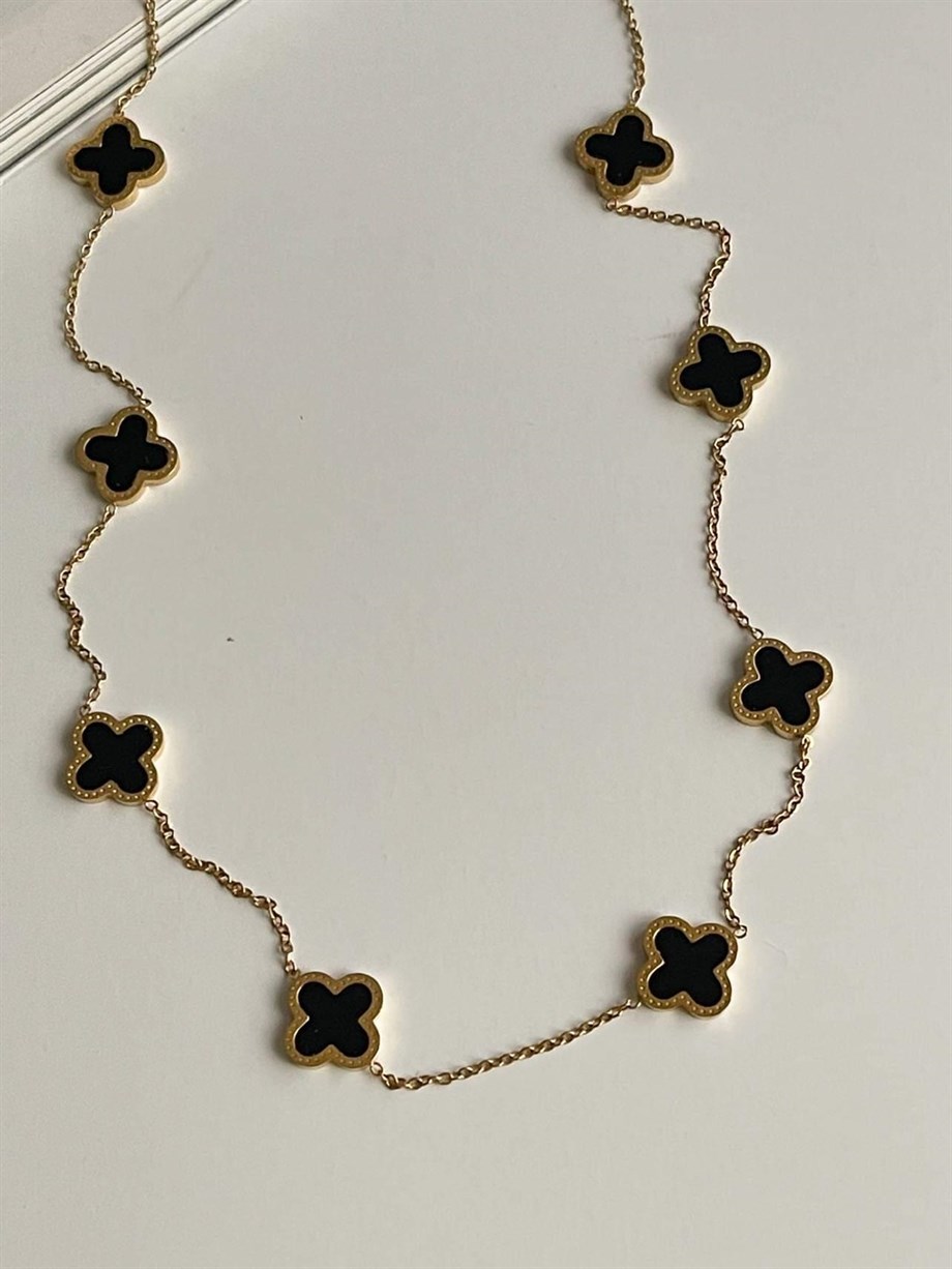 Çelik Siyah Van Cleef Kolye (63 Cm)