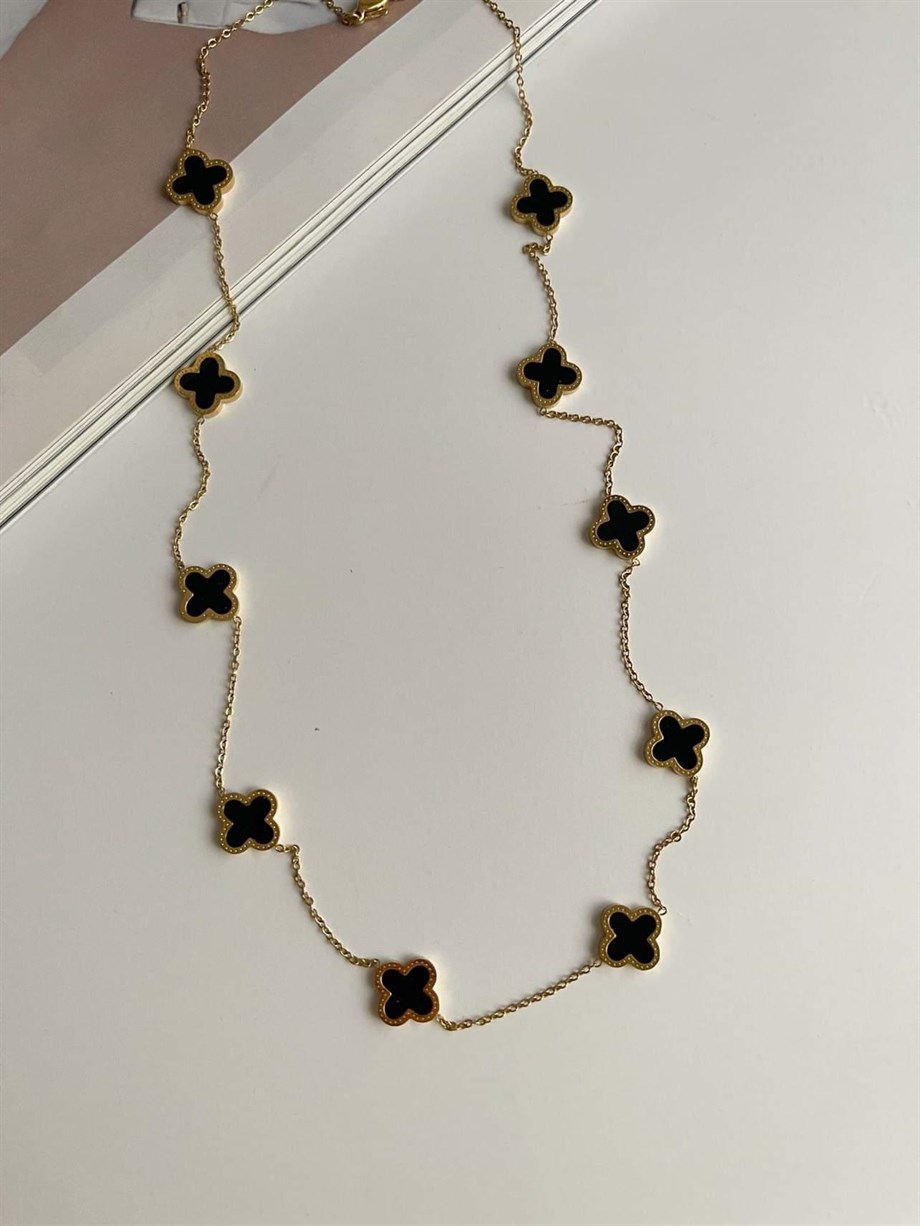 Çelik Siyah Van Cleef Kolye (63 Cm)