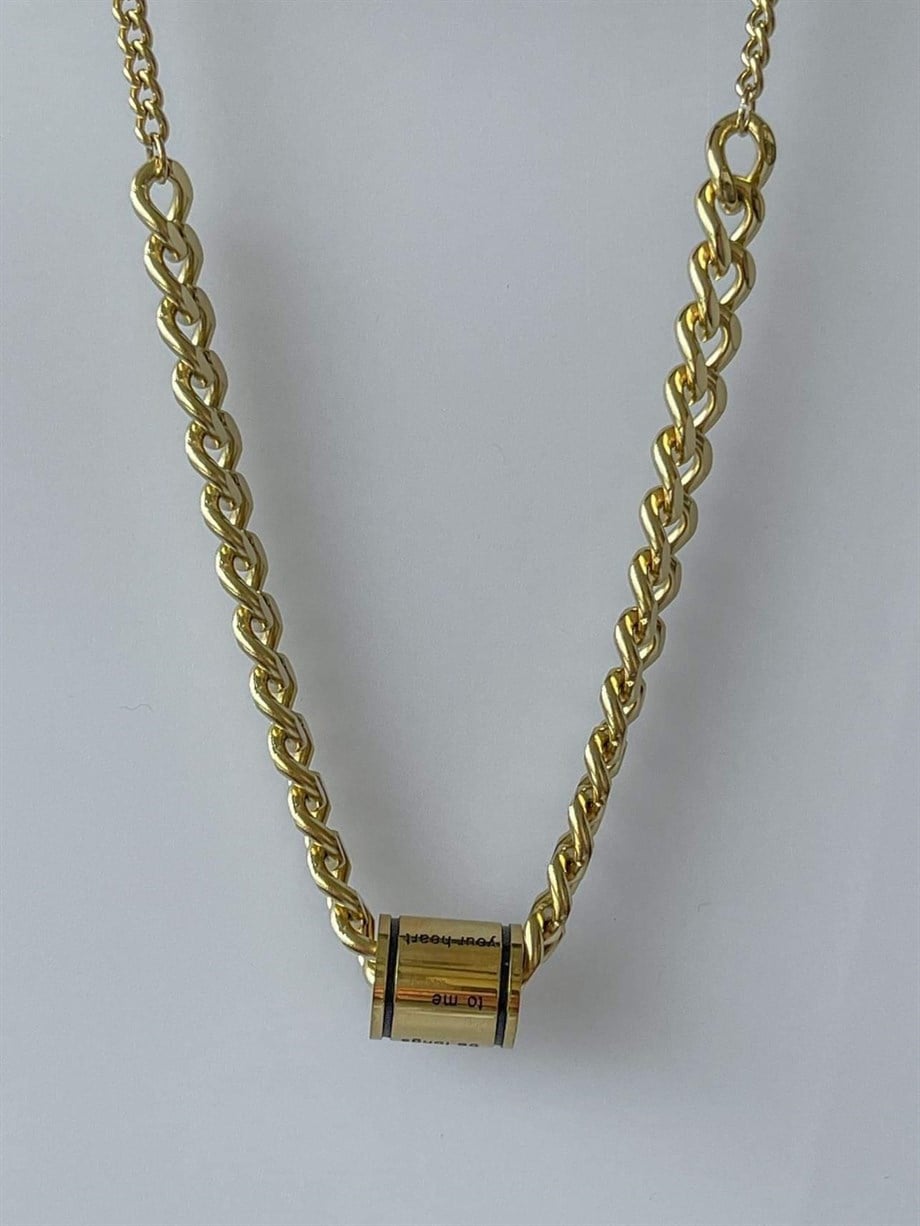Çelik Sloganlı Rulo Kolye (43 Cm)