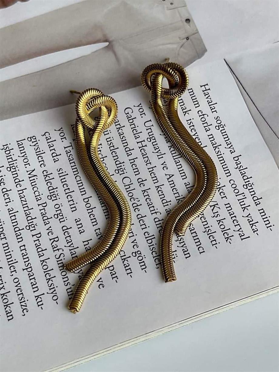 Çelik Snake Düğüm Uzun Küpe (7 Cm)