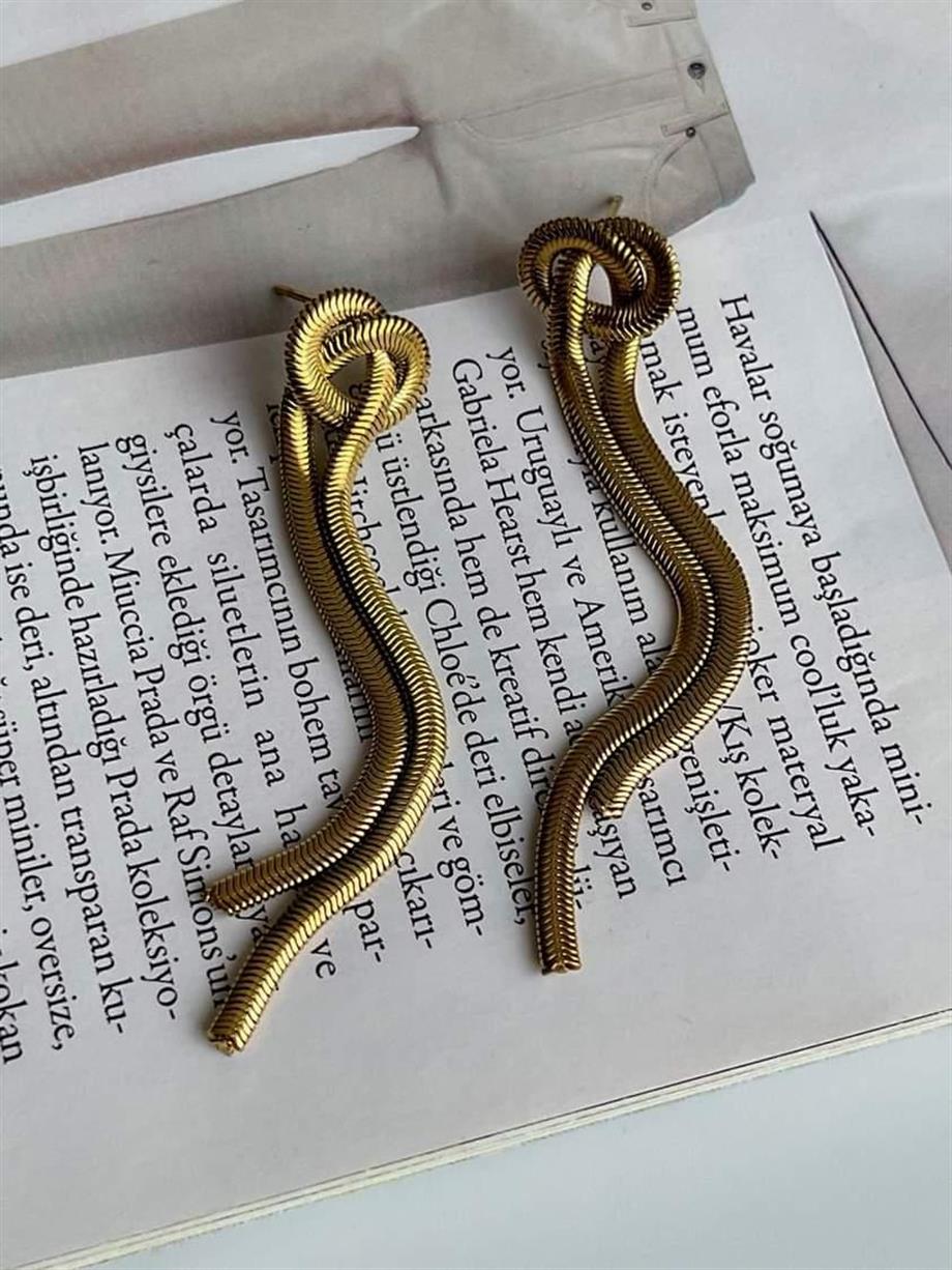 Çelik Snake Düğüm Uzun Küpe (7 Cm)