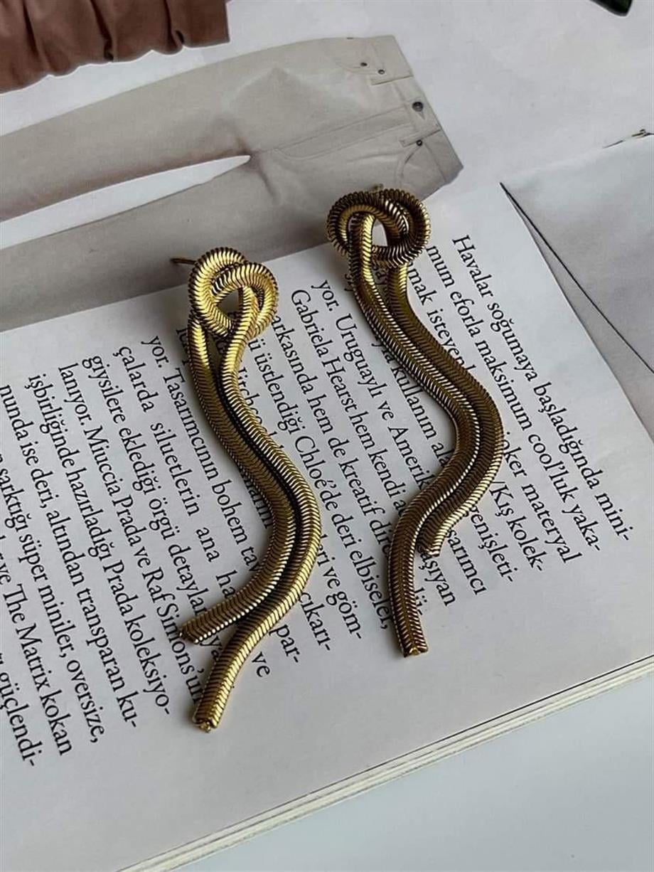Çelik Snake Düğüm Uzun Küpe (7 Cm)