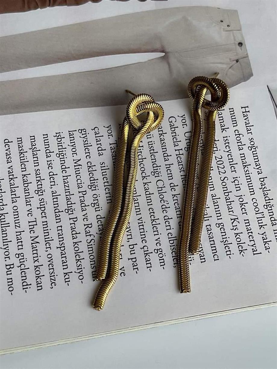 Çelik Snake Düğüm Uzun Küpe (7 Cm)