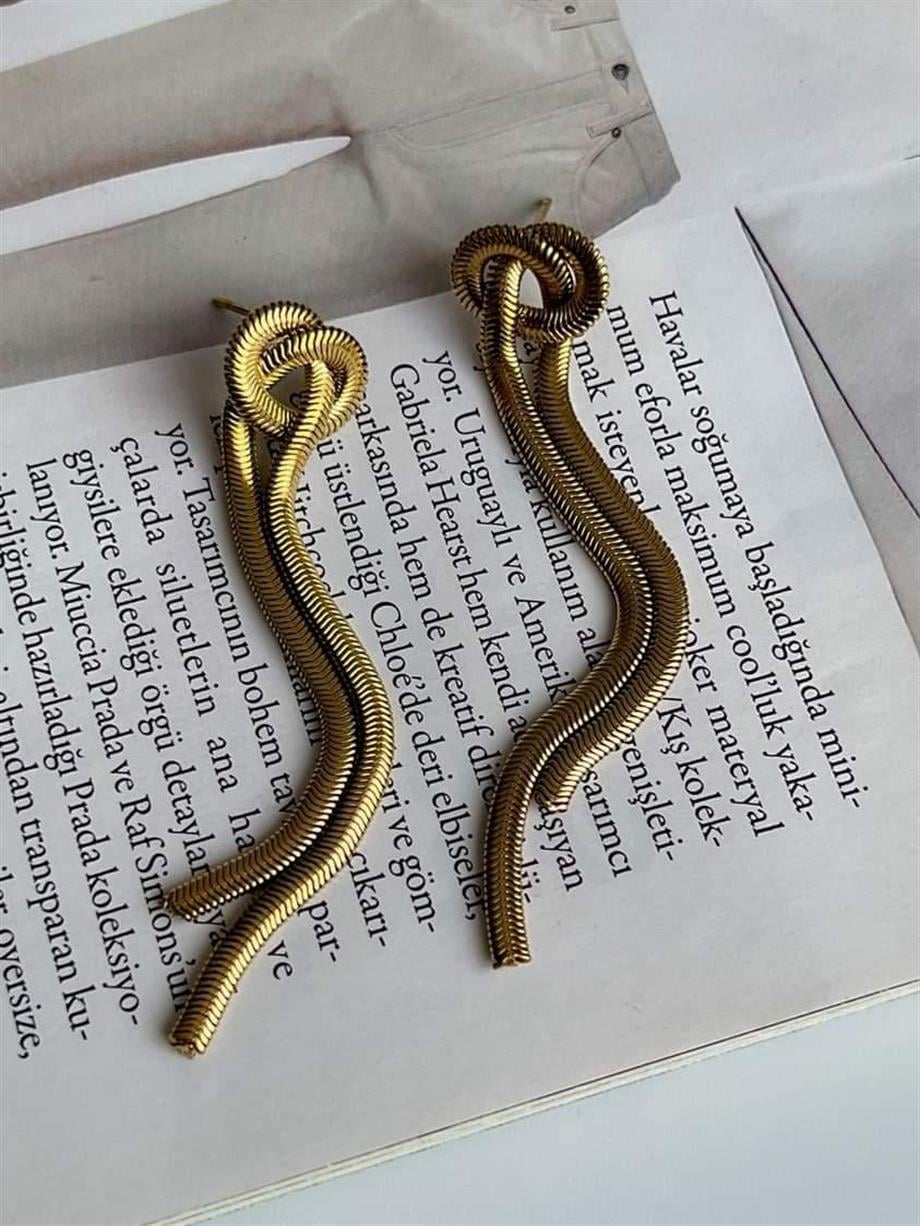 Çelik Snake Düğüm Uzun Küpe (7 Cm)