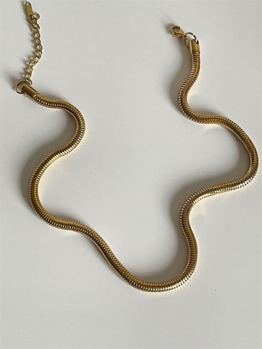 Çelik Snake Orta Kalın Kolye (49 Cm)