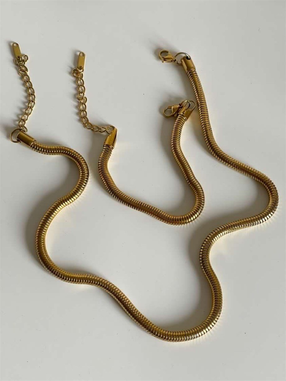 Çelik Snake Orta Kalın Kolye (49 Cm)
