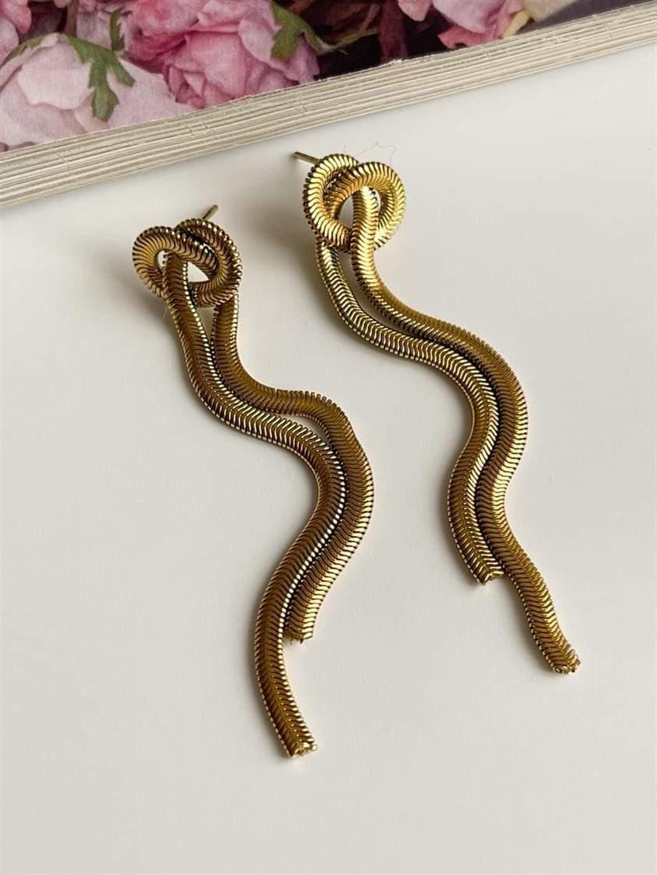 Çelik Snake Uzun Düğüm Küpe (7 Cm)