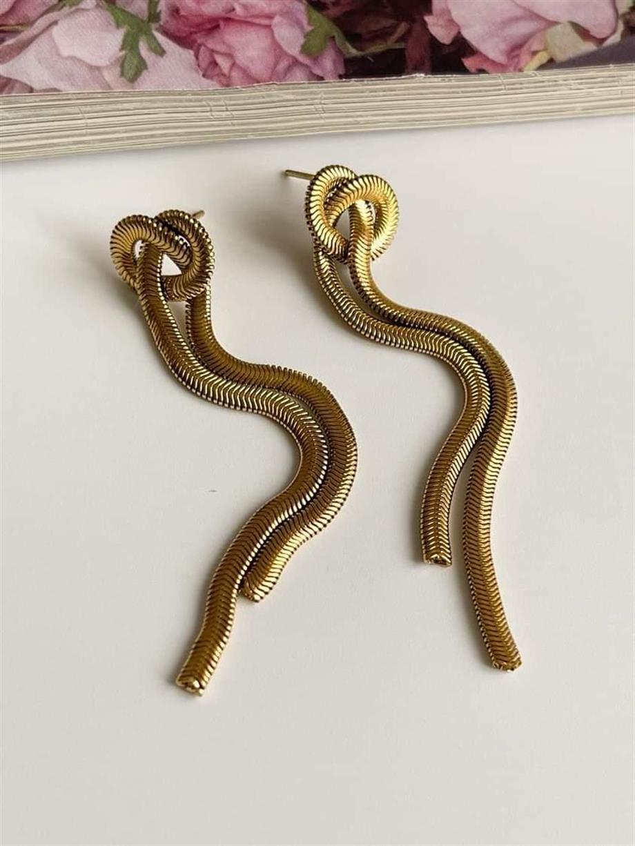 Çelik Snake Uzun Düğüm Küpe (7 Cm)