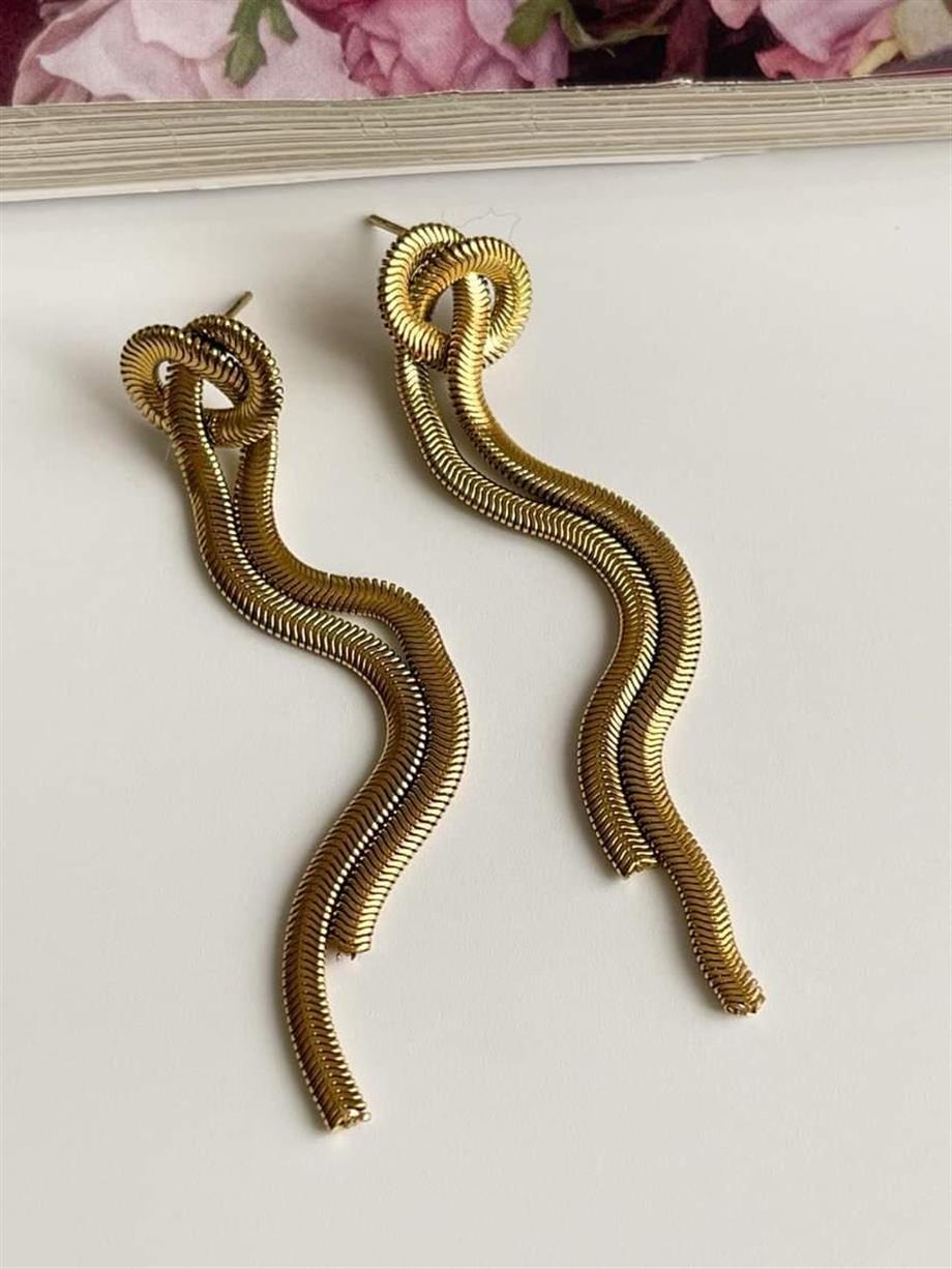Çelik Snake Uzun Düğüm Küpe (7 Cm)