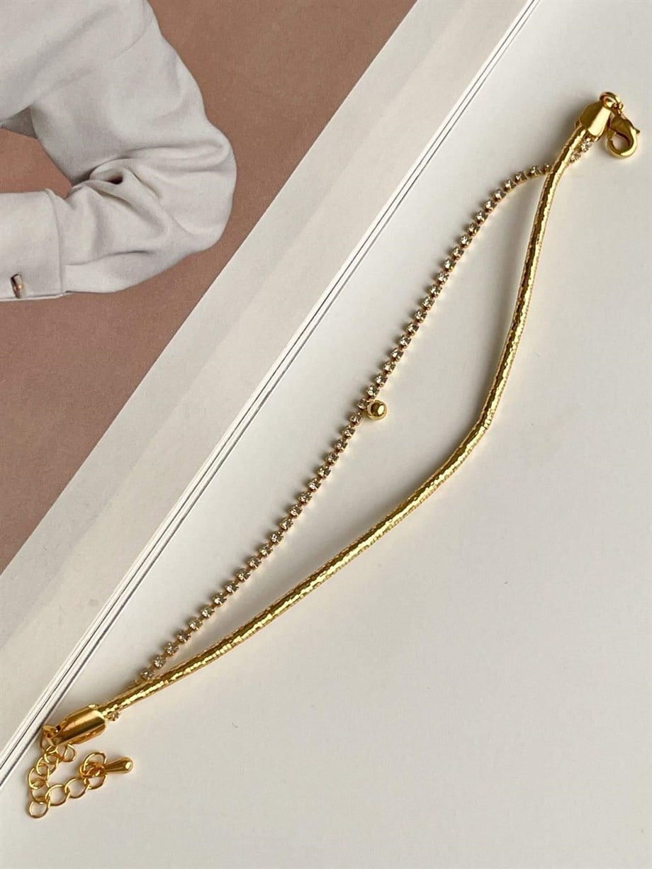 Çelik Su Yolu Taşlı İkili Birleşik Kombin Bileklik (22 Cm)