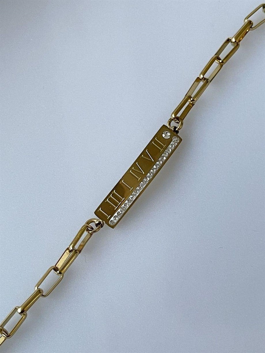 Çelik Taşlı Marka Model Künye Bileklik (20 Cm)
