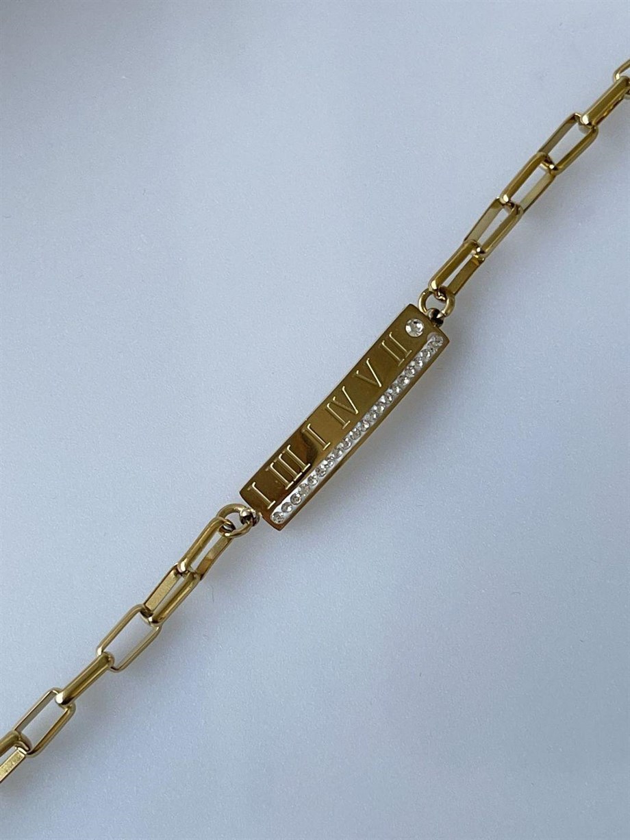 Çelik Taşlı Marka Model Künye Bileklik (20 Cm)