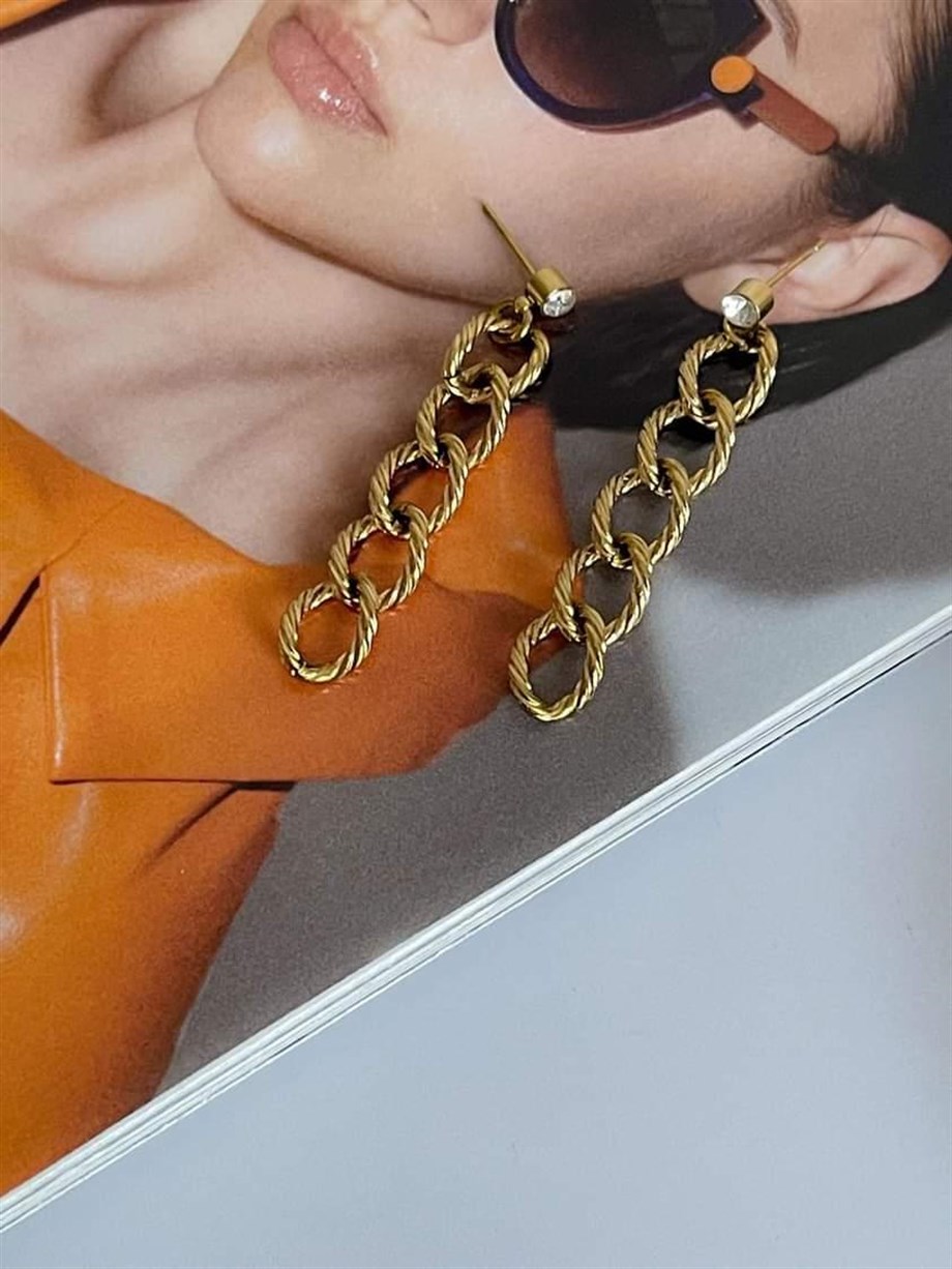 Çelik Taşlı Zincir Küpe (5 Cm)